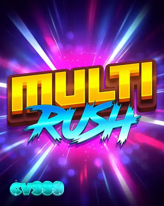Multi Rush স্লট গেমের নিয়ন থিম এবং রঙিন ইন্টারফেসের একটি ঝলক